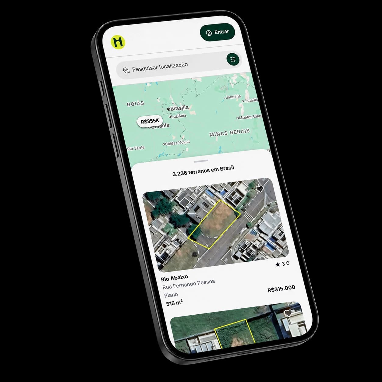 Plataforma GetHome exibida no celular